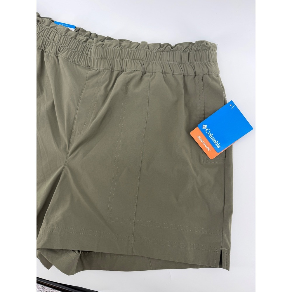 Columbia Omni-Shade Hiking Shorts Womens Large Olive Green Elastic Waist - Picture 3 of 4
